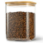 D2scrma 115oz Airtight Glass Square Storage Canister with Bamboo Lid Set of 1 (3400ml) Gallon Glass Jars Large Kitchen Canister for Sugar, Flour, Cookies and Coffee beans (‎with Black Lable) - size: 115oz*1