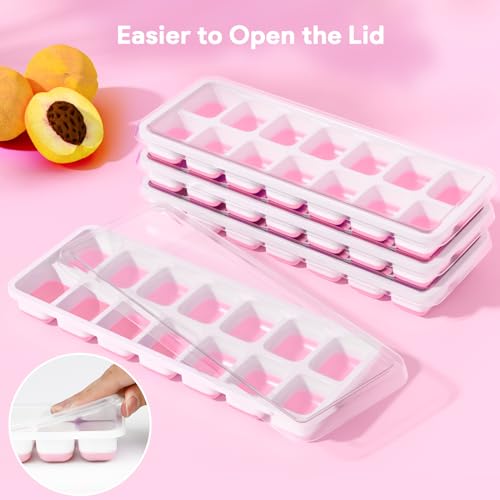 Ice Cube Trays 4 Pack, Airabc Silicone Ice Cube Trays with Removable Lid, Easy-Release Flexible 14-cube Ice Trays, LFGB Certified and BPA Free, Stackable Ice Trays with Covers for Cocktail, Freezer - color: Pink
