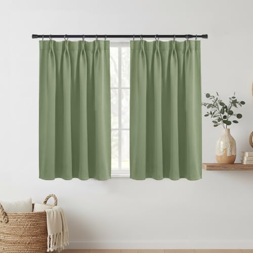 Lino Rosa 30 Inch Length Curtains for Small Window, Sage Green Boho Blackout Pinch Pleated Cafe Drapes for Bathroom RV Kitchen - color: Sage Green, size: 24"W x 30"L (Pack of 1)
