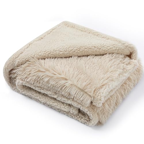 Long Faux Fur Calming Dog Blankets for Bed Covers Fluffy Sherpa Fleece Blanket Couch Cover Protection for Big Dogs and Pets(Cream,XL-85x57in) - color: Cream, size: XL-85x57in