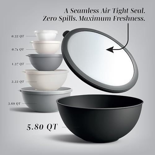 COOK WITH COLOR Mixing Bowls with TPR Lids - 12 Piece Plastic Nesting Set includes 6 Prep and Lids, Microwave Safe Bowl (Black Ombre) - color: Black Ombre TPR Lids