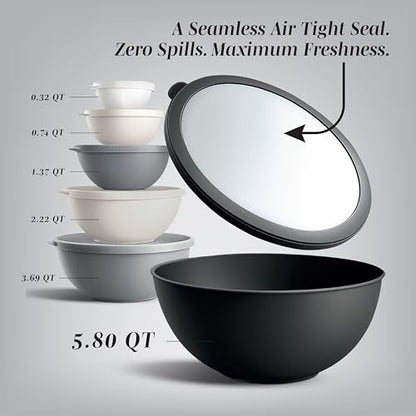 COOK WITH COLOR Mixing Bowls with TPR Lids - 12 Piece Plastic Nesting Set includes 6 Prep and Lids, Microwave Safe Bowl (Black Ombre) - color: Black Ombre TPR Lids