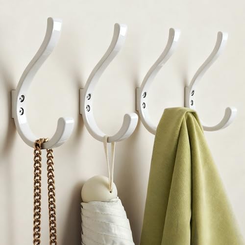 Wall Hooks for Hanging Coat/Backpack - 5.4'' Large 40LBS Heavy Duty Hanger Wall Mount Screw in, for Towel, Closet, Robe, Bag, Outdoor, White 4 Pack - size: 4 Pack