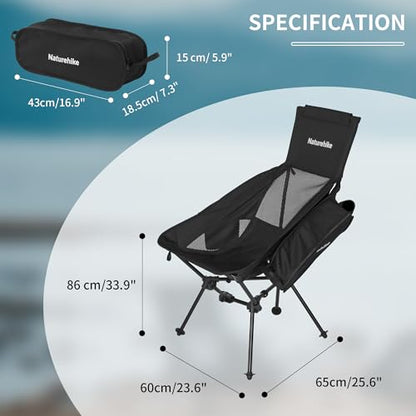 Naturehike Ultralight Camping Chair, Portable Backpacking Chair with Storage Bag, Lightweight Compact Collapsible Camp Chair - size: Large