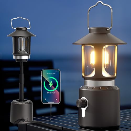 Camping Lantern Rechargeable, Telescopic 8000mAh Retro Waterproof Camping Light, Electric Lanterns for Power Outages, Vintage Hurricane Lamp for Tent Outdoor Patio RV Fishing - color: Dark Gray