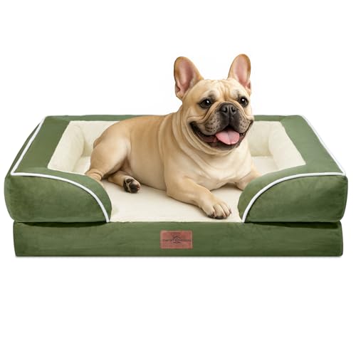 Comfort Expression Waterproof Orthopedic Dog Bed for Medium Size Dog | Supportive Egg Crate Foam Medium Pet Bed with Removable Bolsters, Dog Couch with Washable Cover & Non-Slip Bottom, 30x20 Inch - color: Light Green, size: 30.0"L x 20.0"W x 7.0"Th
