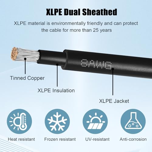8 AWG Solar Extension Cable 20FT Black + 20FT Red, 8 Gauge Solar Panel Wire Male to Female Tinned Copper Wire for Solar Panel, Automotive, RV, Boat, Outdoors - size: 8AWG 20FT