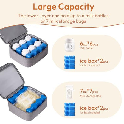 NCVI Breast Pump Bag, Double Layer Removable Pump Bag for Spectra S1, S2, Medela, Breast Pump Backpack with Ice Pack, Insulated Breast Milk Cooler Bag for Working Nursing Moms, Grey - color: Dark Grey