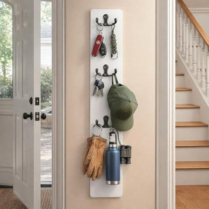Supkiir Vertical Key Holder for Wall, Wooden Wall Mount Key Rack with 4 Double Hooks, Space-Saving White Wooden Keys Rack Organizer for Home Entryway, Garage Decor, Keys, Wallets and Pet Leashes