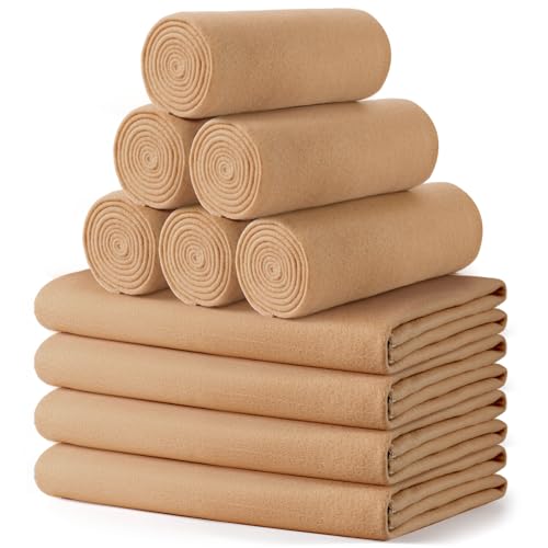 Buryeah 10 Pcs Fleece Blanket Bulk Soft Warm Fleece Blankets Cozy Lightweight Throw Blankets Plush Pet Throw Blanket for Home Bed Sofa Office Wedding Gifts Travel(50" x 60",Khaki) - color: Khaki