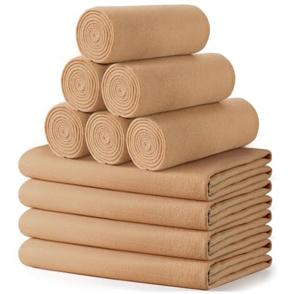 Buryeah 10 Pcs Fleece Blanket Bulk Soft Warm Fleece Blankets Cozy Lightweight Throw Blankets Plush Pet Throw Blanket for Home Bed Sofa Office Wedding Gifts Travel(50" x 60",Khaki) - color: Khaki