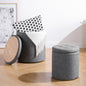 oakvivo 12.6" W x 14.17" H & 14.76" W x 17.32" H Storage Ottoman Foot Stool for Couch, Nesting Round Vanity Stools Padded Ottomen, Leather Set of 2 Footrest for Living Room,Grey - color: Grey