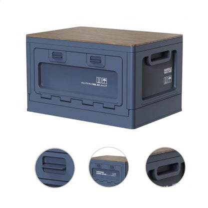 Foldable Closet Box Car Storage Container Camping Folding Storage Box Wood Lid Camping Storage Bin - color: Blue-27L