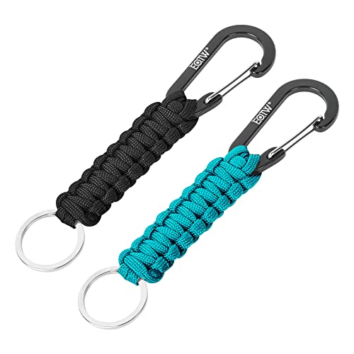 EOTW Paracord Keychain for Men Women Paracord Carabiner Backpack Keychain with Aluminum Clip for Camping Hiking Outdoor Gear - color: Black+lightblue