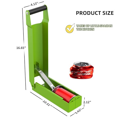 Heavy Duty Can Crusher Wall Mounted - Effortlessly Crush Soda, Beer & Seltzer Cans. One-Hand Operated Recycling Tool, Space-Saving Garage/Kitchen Compactor for 8, 12, 16 oz Cans - color: Green