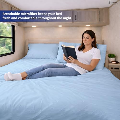 KRISHNA Premium Sheet Set Queen Size 60"x80", Microfiber Bed Sheets Ultra-Soft, Wrinkle-Resistant, Fits Upto 12 Inch Deep Mattress, Light Blue Solid - color: Light Blue, size: Queen - 60” x 80”