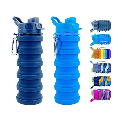 Collapsible Water Bottles 2 Pack Silicone Water Bottle with Carabiner Expandable Water Bottle 500ml Portable Sport Water Bottle for Travel Camping.(Black+Blue) - color: Black+Blue