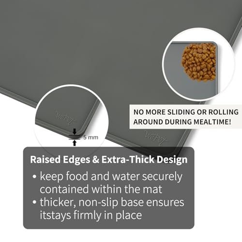 WePet Non-Slip Waterproof Pet Feeding Mat, 20x12 Inch - Silicone Dog & Cat Food Mat with Raised Edge to Stop Food Spills and Water Spills - Dishwasher Safe, Easy Clean - color: Rock Grey