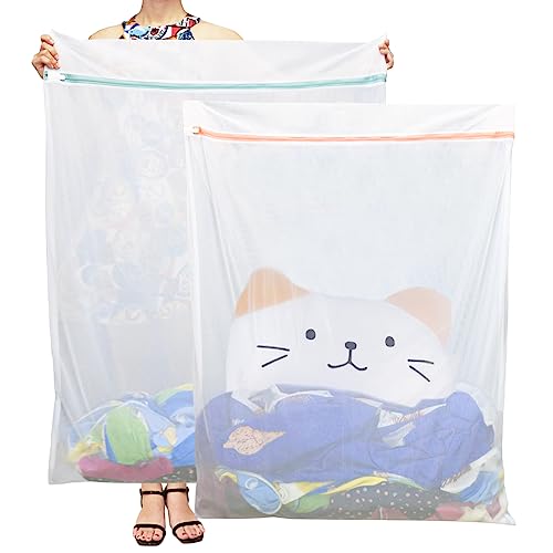 Tenn Well Extra Large Mesh Laundry Bags, 2 Pack 43 x 35 inch Jumbo Delicates Bag for Washing Machine, Large Mesh Bags for Delicates, Coats, Blankets, Bedding, Toys, Pet Items - color: White, size: XL (43"x35")