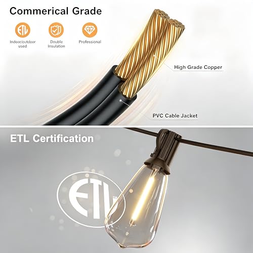 100FT Remote Outdoor String Lights for Outside, 50+2 LED Waterproof Shatterproof Edison Dimmable Timer Bulbs, 2500K Warm White Patio Lights for Garden Backyard Yard Hanging Lighting - size: 100FT