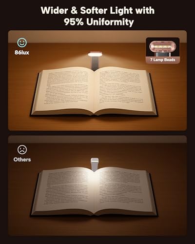 86lux Book Light, Reading Light for Book in Bed, USB Rechargeable LED Night Light with 3 Colors & Stepless Dimming, Aluminum Alloy Bookmark Light for Book Lovers, Rose Gold - color: Rose Gold