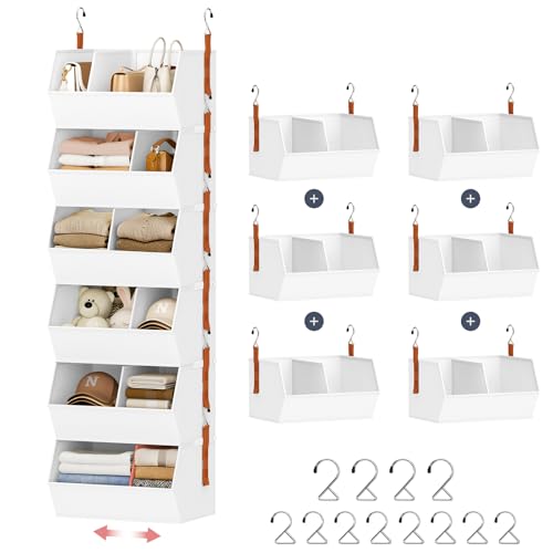 Hanging Closet Organizer Extra Large, Clothes Hanging Shelves for Closet with Divider, Collapsible Closet Storage System, Fabric Storage Bins for Home, Dorm, Rv, Sweaters, Handbags, Underwear, Sock - color: White, size: 15.75 × 12.20 × 9.44. - 6 Pack