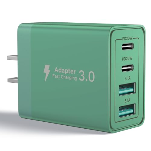 USB C Wall Charger, 40W Fast USB C Charging Block 4-Port PD Power Adapter + QC Wall Plug Multiport USB Charger Type C Charging Block Cube for iPhone 17 16 15 14 13 12 11 Pro Max XR XS 8 7 - color: Dark Green