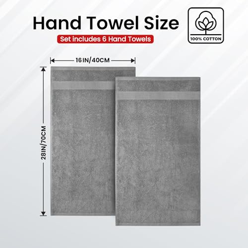 Infinitee Xclusives Gray Hand Towels for Bathroom - Set of 6 (16x28 inches) 600 GSM, 100% Cotton Ultra Soft, Quick Drying, Hotel Quality Hand Towel Set (Charming Grey, Hand Towels) - color: Charming Grey, size: Hand Towels - 6 Pack