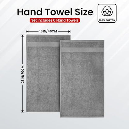 Infinitee Xclusives Gray Hand Towels for Bathroom - Set of 6 (16x28 inches) 600 GSM, 100% Cotton Ultra Soft, Quick Drying, Hotel Quality Hand Towel Set (Charming Grey, Hand Towels) - color: Charming Grey, size: Hand Towels - 6 Pack