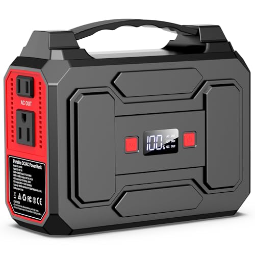 Portable Power Station Bank 146Wh 200W Peak(100W Rated), Solar Powered Power Bank with AC Outlet 110V for Camping, Solar Charger Power Bank Battery Pack 39600mAh for Home Outdoor Emergency - color: Red