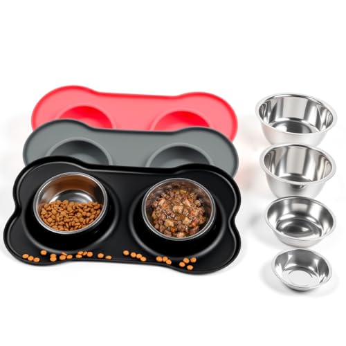 Conlun Medium Pet Feeding Station, 29oz Stainless Steel Dog Bowls Set, No Spill Food & Water Dishes with Non Slip Silicone Mat for Breeds Up to 55 Lbs,Black - color: Black, size: Medium-29oz