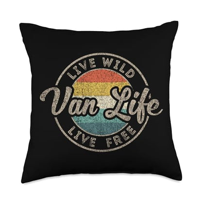 Retro Van Life Gift Vintage Van Dwellers Nomads Van Life Throw Pillow - size: 18x18