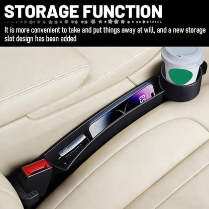 2PCS Car Seat Gap Filler Organizer with Cup Holder, Multifunctional Side Seat Crevice Blocker Plug with Storage Slot, No-Drop Auto Console Side Gap Stopper Organizer, Universal Fit (Black) - color: Black