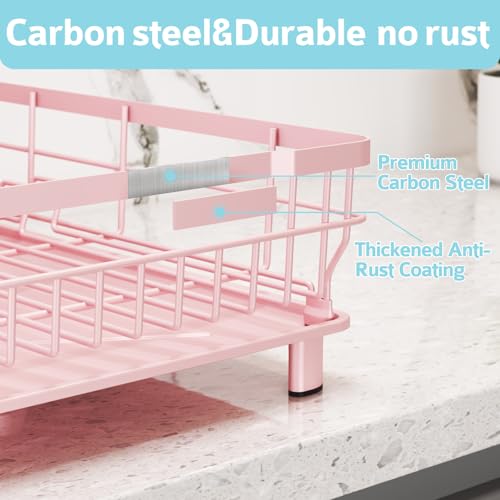 Dish Drying Rack - Space Saving Dish Rack - Dish Racks for Kitchen Counter with Drainboard,Rustproof Dish Drainer with Removable Utensil Holder,Pink - color: 1 Tier-pink