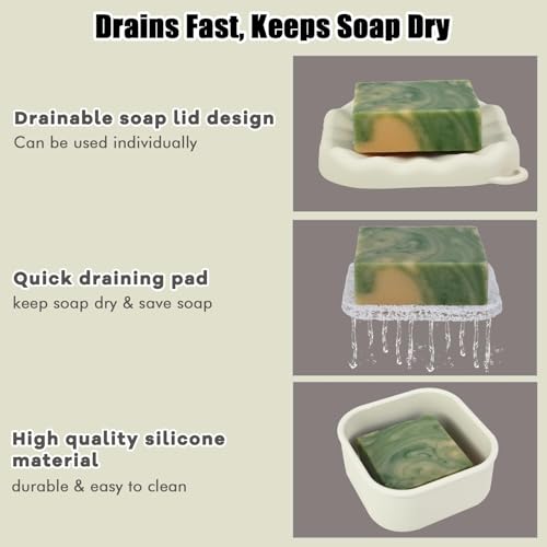 Travel Soap Case, Square Silicone Travel Soap Container, Leakproof Soap Holder with Lid, Shatterproof Shampoo Bar Holder for Bathroom, Gym, Camp(Off White) - color: Off White