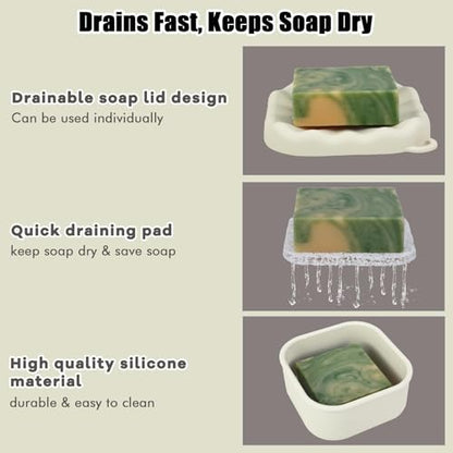 Travel Soap Case, Square Silicone Travel Soap Container, Leakproof Soap Holder with Lid, Shatterproof Shampoo Bar Holder for Bathroom, Gym, Camp(Off White) - color: Off White