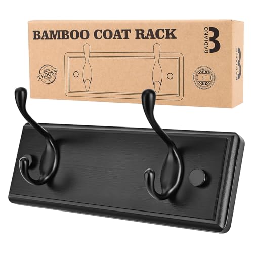 Badiano Wooden Coat Rack, Wall-Mounted Organizer for Closet, Entryway, Hallway, Foyer, Bedroom, Heavy Duty Double Hooks for Hanging Towels, Bags, Hats, Jackets, Key (Black, 2 Hooks) - color: Black, size: 2 Hooks
