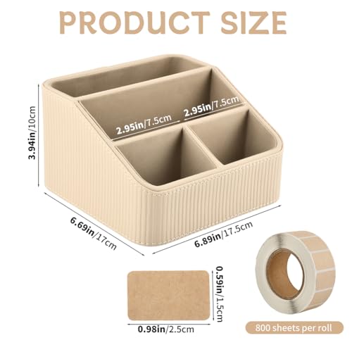 Remote Control Holder, Small Nightstand Organizer with 4 Compartments, PU Leather Desk Caddy, Multifunctional Bedside Desktop Organizers with Label Stickers(COLOR:Beige)