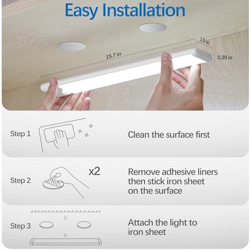 15.9 inch Motion Sensor Under Cabinet Lights, Magnetic Rechargeable Under Counter Closet Light, Wireless Night Light Bar Stick-On, Cool White, 2-Pack - color: Cool White, size: 15.9 inch