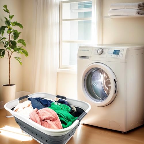 SAMMART 42L (11 gallon) Collapsible Plastic Laundry Basket - Foldable Pop Up Storage Container/Organizer - Space Saving Hamper/Basket (Grey/Charcoal Black) - color: Grey/Charcoal Black