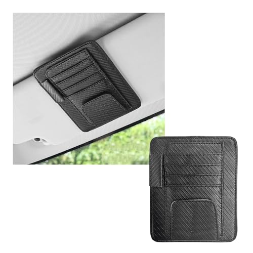Dickno Small Leather Car Sun Visor Organizer, Multifunctional Auto Visor Document Holder with Sunglasses Clip, Universal Car Interior Organizer for Driving License, Card, Pen (Carbon Fiber Black) - color: Carbon Fibre Black, 1 PC