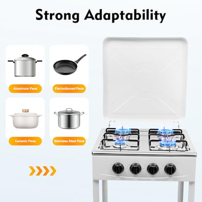 4 Burner Gas Stove Set with Support Leg Stand, Portable Natural Gas Stove with 4 Burners, Camping Cookware Set for Outdoor Cooking Camping (Without connecting hose) (White)
