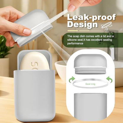 Travel Soap Case soap Holder,Leak Proof Soap Holder with Silicone Sealed lid,Keep Dry with Drainage Tray,Soap Dish for Travel, Gym, Bathroom, Outdoor, Camping, School (Gray) - color: Grey