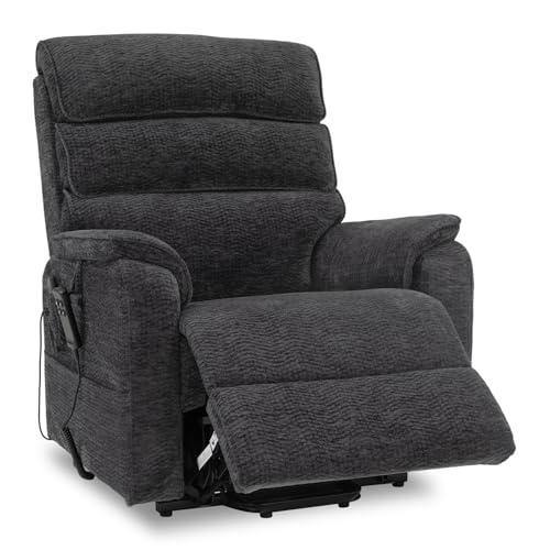 DYNOX Large Power Lift Recliner Chair for Elderly, Dual Motor Lay Flat Lift Chair with Heat and Massage, Infinite Position Reclining Chair, 400 lbs Capacity, Chenille Fabric, Grey, 9298 - color: Chenille Grey, size: Large - Wide