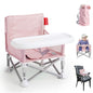 Tiny Marvels Baby Chair, Portable & Foldable for Travel & Beach, Ages 6M-3Y | BPA-Free Material, 3-Point Harness, 3-in-1 Baby Chair, Removable Tray & Carry Bag, Sturdy with Reinforcement, Non-Slip Feet - color: Pink