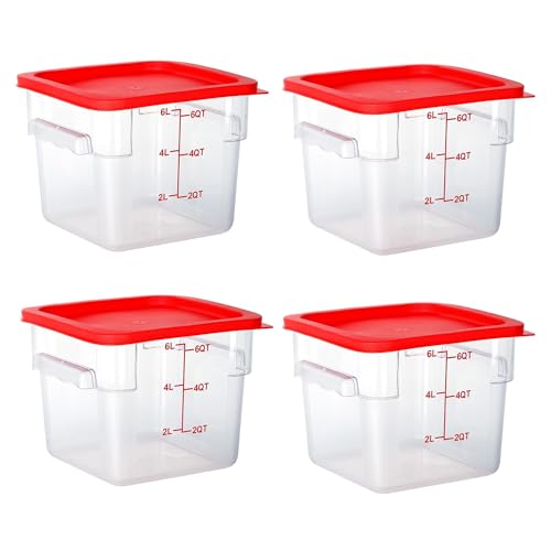 4 Pack Clear Food Storage Containers with Lids and Handles Polycarbonate Square Commercial Food Containers, NSF (6Qt) - color: 6Qt