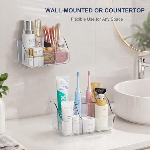 Sotfamily Clear Kids Toothbrush Holders for Bathrooms, 1 Pack(No-Drill) | Space-Saving Wall-Mounted Tooth Brush & Toothpaste Holder for Bathroom Countertop or Wall, Bathroom Organizers and Storage - size: 1 Pack