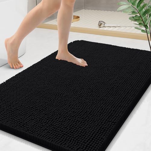 Arotive Bathroom Rugs 44x24, Extra Soft Absorbent Shaggy Chenille Bath Rugs, Machine Washable Rubber Backing Non-Slip Bath Mats for Bathroom Floor Tub and Shower, Home Decor Accessories, Black - color: Black, size: 44" X 24"