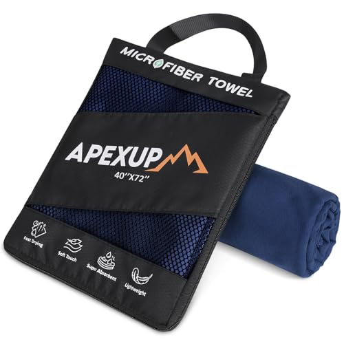 APEXUP Microfiber Travel Towel, Ultra Absorbent Quick Dry Towels, Lightweight Gym Sports Camping Towel for Workout, Yoga, Beach, Shower, Swimming (72"×40", Navy Blue) - color: Navy Blue, size: 72"×40" Single
