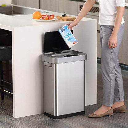 EKO EK9262MT-45L Horizon 45 Liter/11.9 Gallon Rectangular Motion Sensor Trash Can, Brushed Stainless Steel Finish - size: 45 Liter